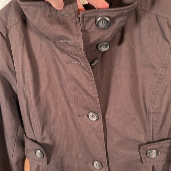 Garnet Hill Eggplant Knee Length Trench Coat Button Details Size 8 - Picture 3 of 7